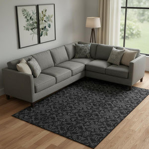 HomeRoots 8' X 10' Gray and Charcoal Medallion Area Rug – Durable, Washable, UV-Protected for Everyday Life 665204