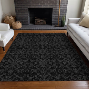 HomeRoots 8' X 10' Gray and Charcoal Medallion Area Rug – Durable, Washable, UV-Protected for Everyday Life 665204