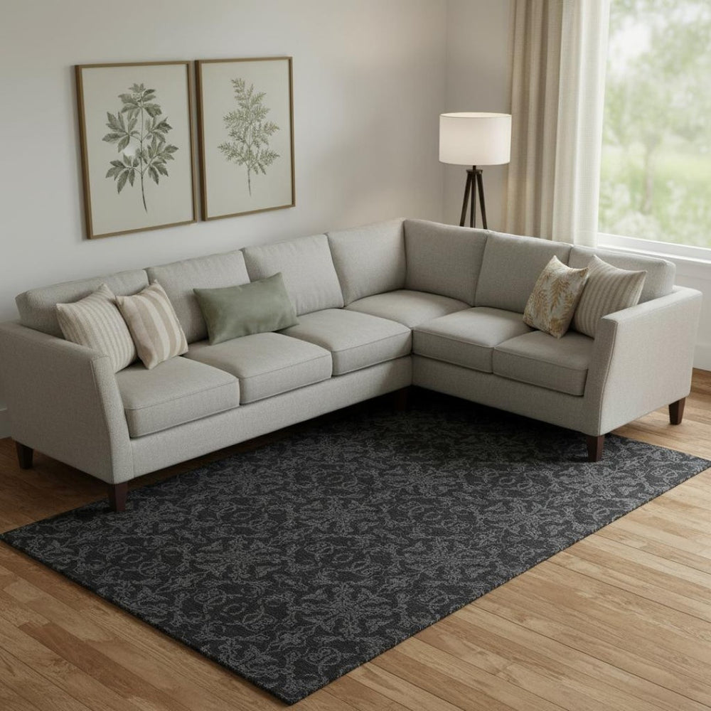 HomeRoots 9' X 12' Gray and Charcoal Medallion Area Rug – Durable, Washable, UV-Protected for High-Traffic Spaces 665205