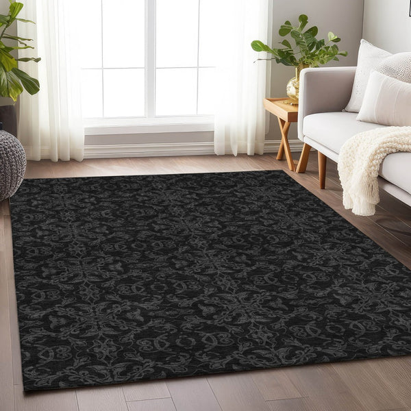 HomeRoots 9' X 12' Gray and Charcoal Medallion Area Rug – Durable, Washable, UV-Protected for High-Traffic Spaces 665205