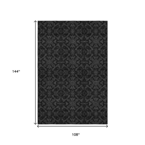 HomeRoots 9' X 12' Gray and Charcoal Medallion Area Rug – Durable, Washable, UV-Protected for High-Traffic Spaces 665205
