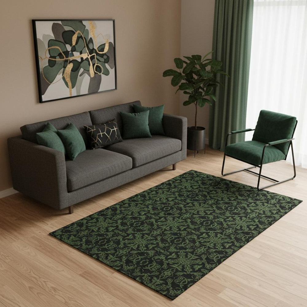 HomeRoots 5' X 8' Olive Green Medallion Area Rug – Washable, UV Protected, Durable for Homes with Kids & Pets 665214