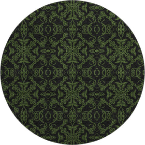 HomeRoots 8' Olive Green & Charcoal Medallion Round Rug - Washable, UV Protected, Pet-Friendly Decor Accent 665215