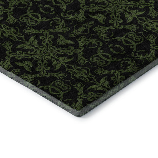 HomeRoots 8' Olive Green & Charcoal Medallion Round Rug - Washable, UV Protected, Pet-Friendly Decor Accent 665215
