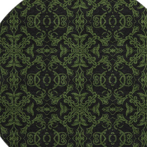 HomeRoots 8' Olive Green & Charcoal Medallion Round Rug - Washable, UV Protected, Pet-Friendly Decor Accent 665215