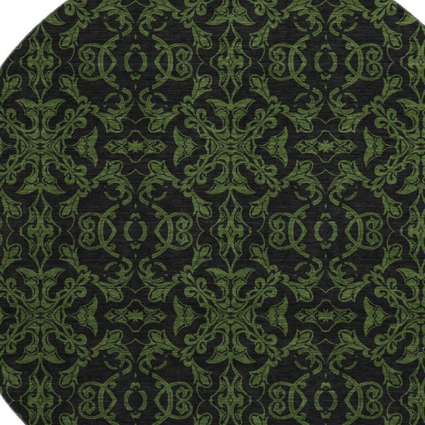 HomeRoots 8' Olive Green & Charcoal Medallion Round Rug - Washable, UV Protected, Pet-Friendly Decor Accent 665215