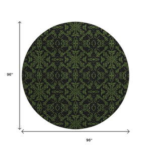 HomeRoots 8' Olive Green & Charcoal Medallion Round Rug - Washable, UV Protected, Pet-Friendly Decor Accent 665215