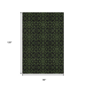 HomeRoots 8' X 10' Olive Green & Charcoal Medallion Area Rug - Durable, Washable, UV Protected for Any Room 665216