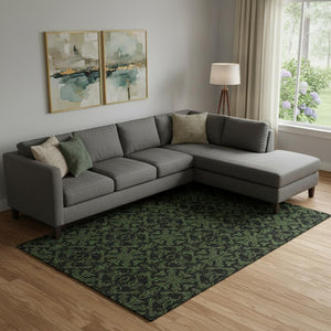 HomeRoots 8' X 10' Olive Green & Charcoal Medallion Area Rug - Durable, Washable, UV Protected for Any Room 665216