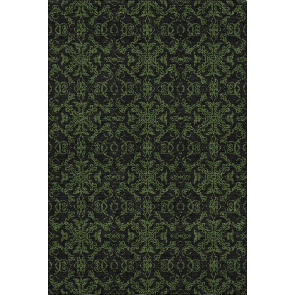 HomeRoots 8' X 10' Olive Green & Charcoal Medallion Area Rug - Durable, Washable, UV Protected for Any Room 665216