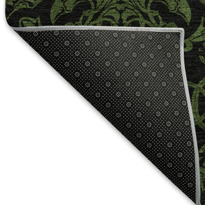 HomeRoots 8' X 10' Olive Green & Charcoal Medallion Area Rug - Durable, Washable, UV Protected for Any Room 665216