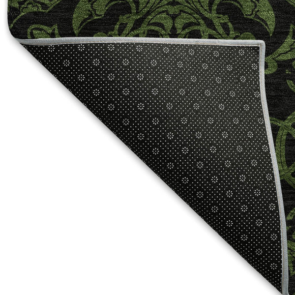 HomeRoots 8' X 10' Olive Green & Charcoal Medallion Area Rug - Durable, Washable, UV Protected for Any Room 665216