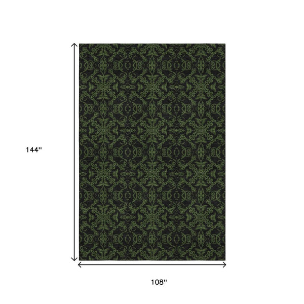 HomeRoots 9' X 12' Olive Green Medallion Area Rug - Durable, Washable, UV Protected for High-Traffic Homes 665217