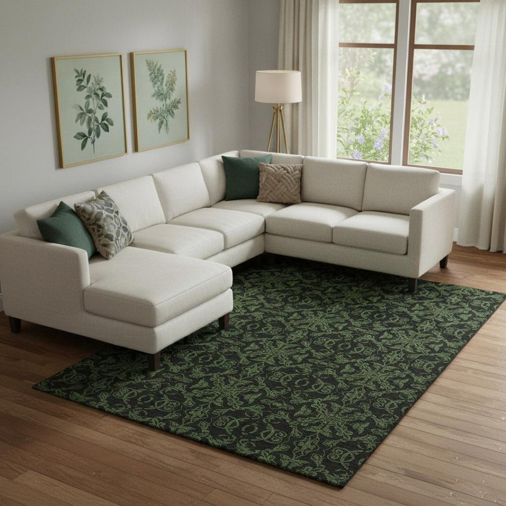HomeRoots 9' X 12' Olive Green Medallion Area Rug - Durable, Washable, UV Protected for High-Traffic Homes 665217