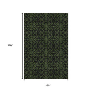 HomeRoots 10' Olive Green & Charcoal Medallion Area Rug - Washable, UV Protected, Perfect for Busy Homes! 665218