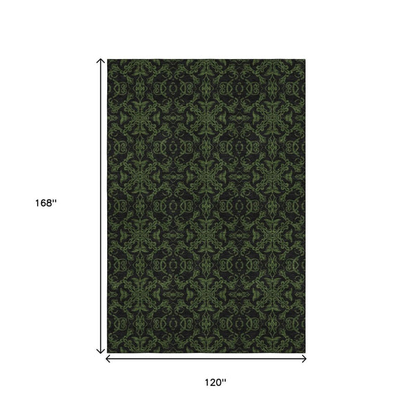 HomeRoots 10' Olive Green & Charcoal Medallion Area Rug - Washable, UV Protected, Perfect for Busy Homes! 665218