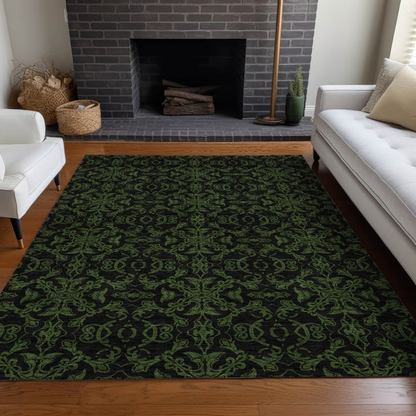 HomeRoots 10' Olive Green & Charcoal Medallion Area Rug - Washable, UV Protected, Perfect for Busy Homes! 665218