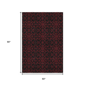 HomeRoots 5' X 8' Red And Black Medallion Area Rug - Durable, Stain-Resistant with UV Protection for Busy Homes 665220