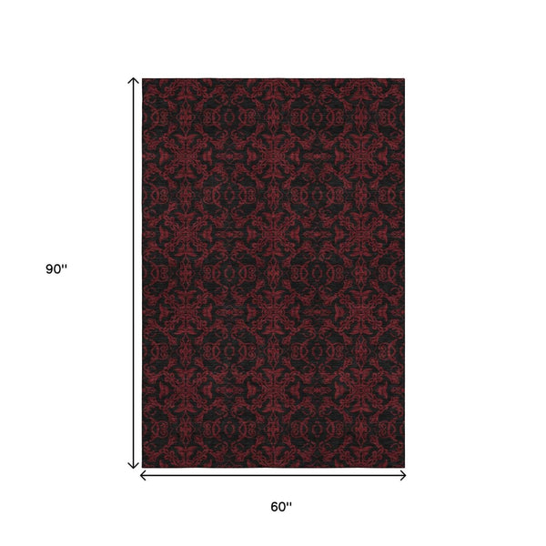 HomeRoots 5' X 8' Red And Black Medallion Area Rug - Durable, Stain-Resistant with UV Protection for Busy Homes 665220