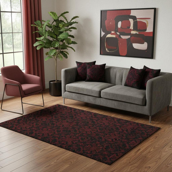 HomeRoots 5' X 8' Red And Black Medallion Area Rug - Durable, Stain-Resistant with UV Protection for Busy Homes 665220