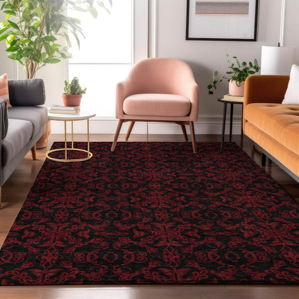 HomeRoots 5' X 8' Red And Black Medallion Area Rug - Durable, Stain-Resistant with UV Protection for Busy Homes 665220