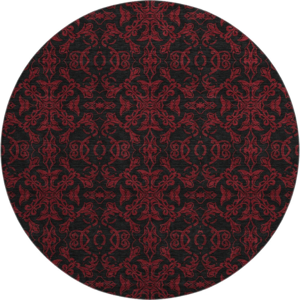 HomeRoots 8' Red And Black Medallion Round Rug - Washable, UV Protected, Stain Resistant for Busy Homes 665221