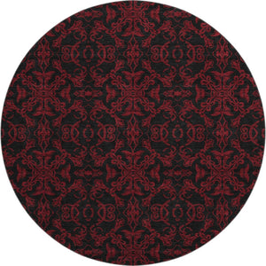 HomeRoots 8' Red And Black Medallion Round Rug - Washable, UV Protected, Stain Resistant for Busy Homes 665221