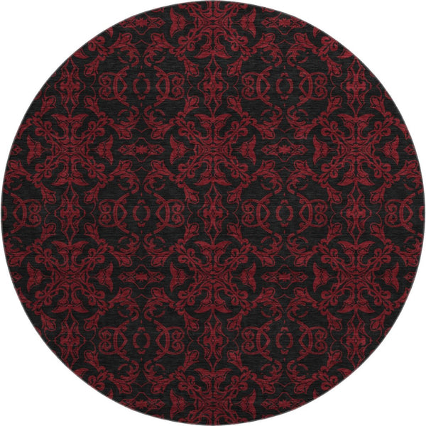 HomeRoots 8' Red And Black Medallion Round Rug - Washable, UV Protected, Stain Resistant for Busy Homes 665221