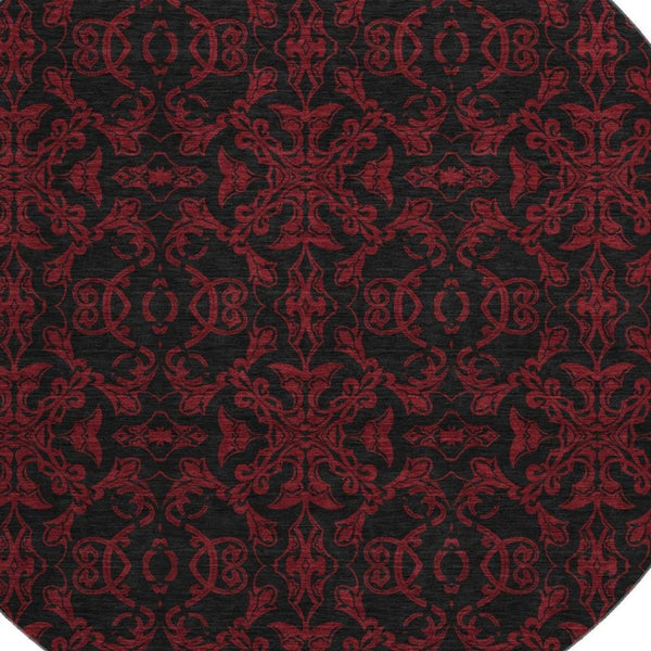 HomeRoots 8' Red And Black Medallion Round Rug - Washable, UV Protected, Stain Resistant for Busy Homes 665221