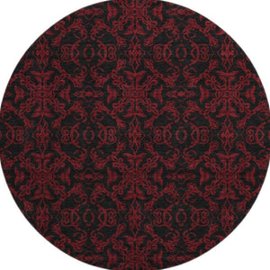 HomeRoots 8' Red And Black Medallion Round Rug - Washable, UV Protected, Stain Resistant for Busy Homes 665221