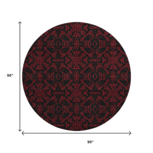 HomeRoots 8' Red And Black Medallion Round Rug - Washable, UV Protected, Stain Resistant for Busy Homes 665221
