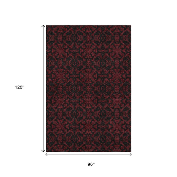HomeRoots 8' X 10' Red and Black Medallion Area Rug - Durable, Washable with UV Protection for Everyday Living 665222