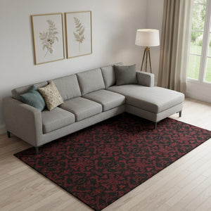 HomeRoots 8' X 10' Red and Black Medallion Area Rug - Durable, Washable with UV Protection for Everyday Living 665222