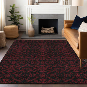 HomeRoots 8' X 10' Red and Black Medallion Area Rug - Durable, Washable with UV Protection for Everyday Living 665222