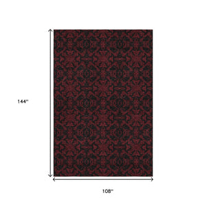 HomeRoots 9' X 12' Red And Black Medallion Area Rug - Durable, Washable, UV Protected for Family Living Spaces 665223