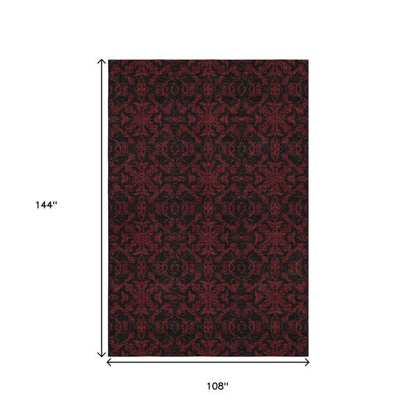 HomeRoots 9' X 12' Red And Black Medallion Area Rug - Durable, Washable, UV Protected for Family Living Spaces 665223