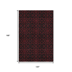 HomeRoots 10' Red and Black Medallion Washable Area Rug - Durable, UV Protected, Perfect for Busy Homes! 665224