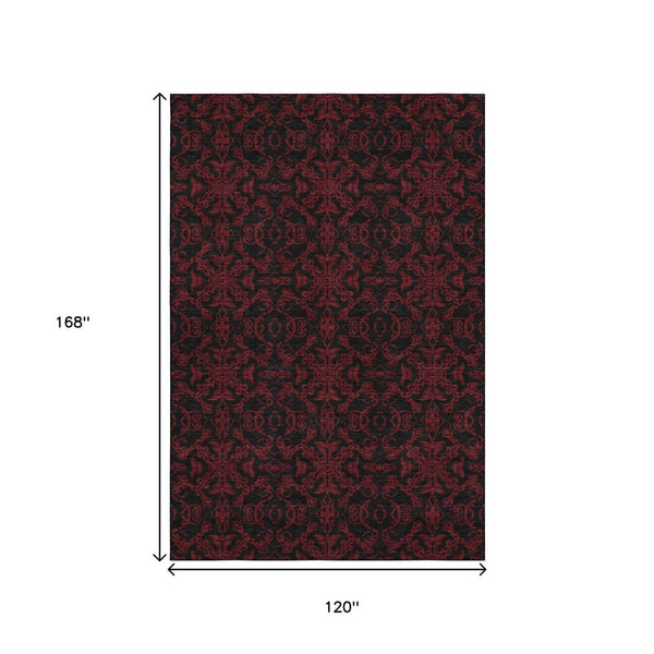 HomeRoots 10' Red and Black Medallion Washable Area Rug - Durable, UV Protected, Perfect for Busy Homes! 665224