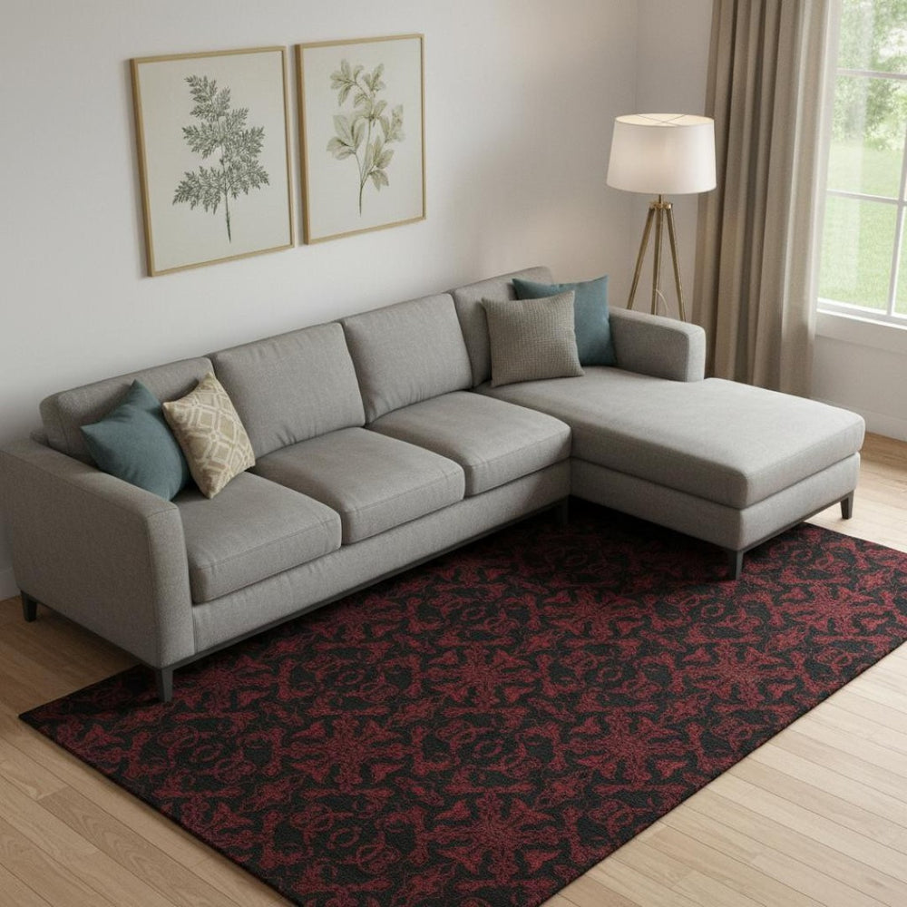 HomeRoots 10' Red and Black Medallion Washable Area Rug - Durable, UV Protected, Perfect for Busy Homes! 665224