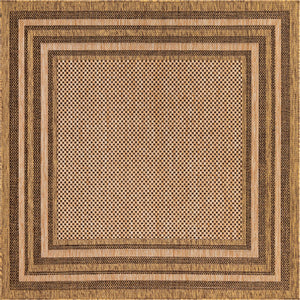 Unique Loom Outdoor Border Multi Border Machine Made Border Rug Light Brown, Brown/Light Brown/Gold 6' 0" x 6' 0"