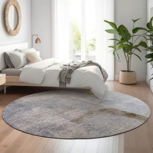 HomeRoots 8' Blue Ombre Round Rug - Soft, Stain-Resistant, UV-Protected Design for Family & Pet Spaces 665233