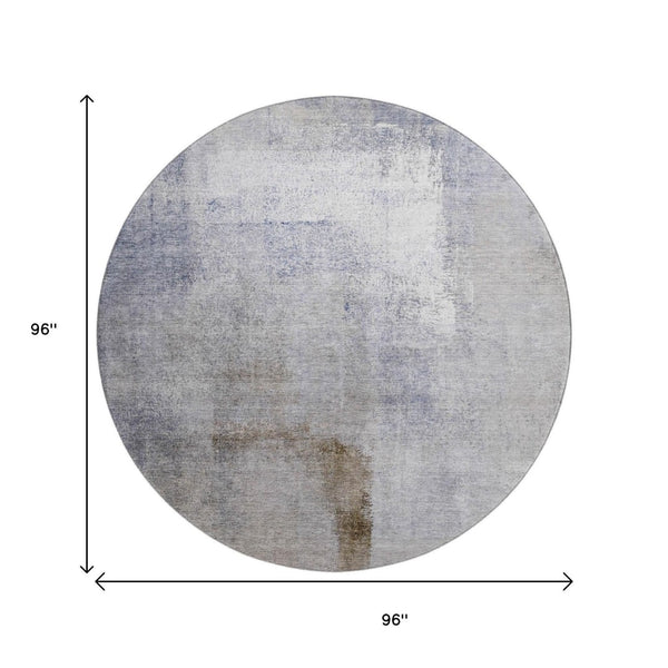 HomeRoots 8' Blue Ombre Round Rug - Soft, Stain-Resistant, UV-Protected Design for Family & Pet Spaces 665233