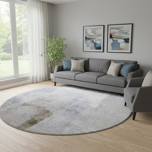 HomeRoots 8' Blue Ombre Round Rug - Soft, Stain-Resistant, UV-Protected Design for Family & Pet Spaces 665233