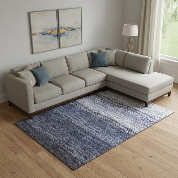 HomeRoots 8' X 10' Blue and Ivory Ombre Washable Area Rug – Stylish, Durable, Stain-Resistant, UV Protected! 665234