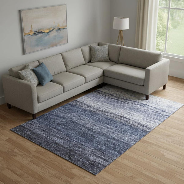 HomeRoots 9' X 12' Blue And Ivory Ombre Area Rug - Washable, UV Protected, Durable For High-Traffic Homes! 665235