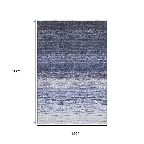 HomeRoots 10' Blue and Ivory Ombre Washable Area Rug - Durable, Stylish, UV Protected for High-Traffic Spaces 665236