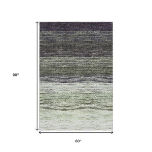 HomeRoots 5' X 8' Ombre Area Rug in Green, Purple & Ivory - Stylish, Washable, UV-Protected & Durable Design 665250