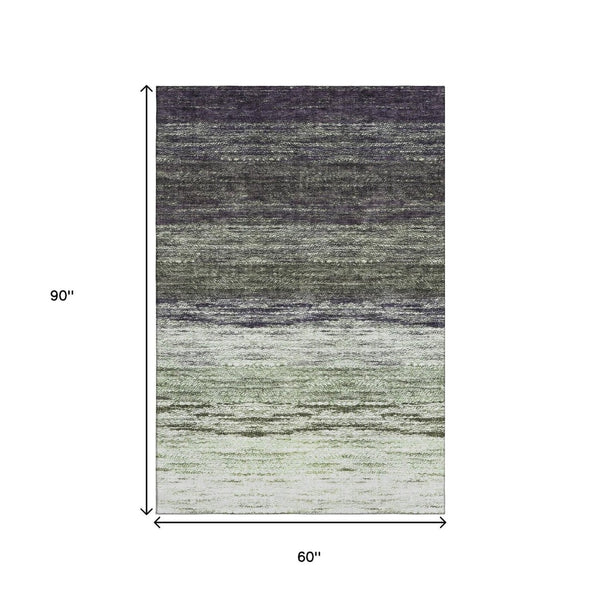 HomeRoots 5' X 8' Ombre Area Rug in Green, Purple & Ivory - Stylish, Washable, UV-Protected & Durable Design 665250