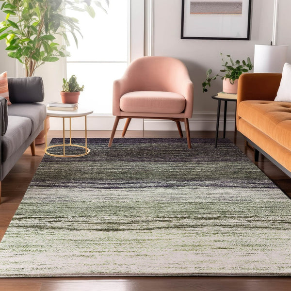 HomeRoots 5' X 8' Ombre Area Rug in Green, Purple & Ivory - Stylish, Washable, UV-Protected & Durable Design 665250