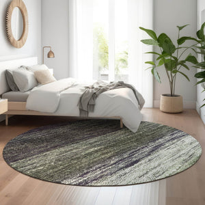 HomeRoots 8' Ombre Round Rug in Green, Purple & Ivory - Washable, UV Protected, Stylish & Durable for Homes 665251